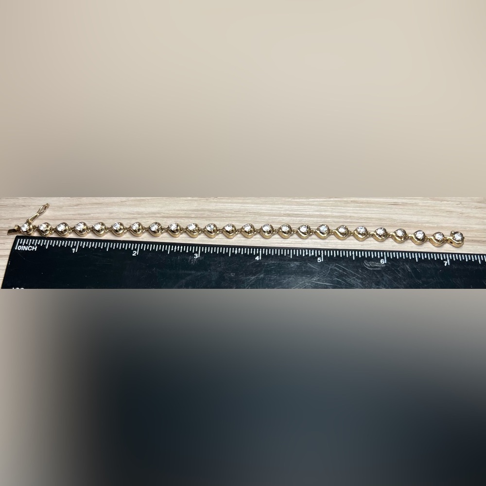 Vintage Gold Over Sterling Silver Cubic Zirconia Heart Tennis Bracelet, 7.5" - Picture 5 of 5